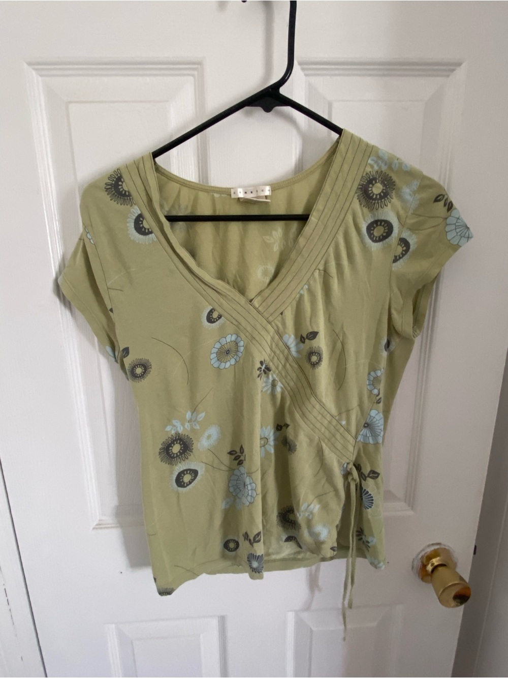 Old Navy Olive Green Floral Wrap Top